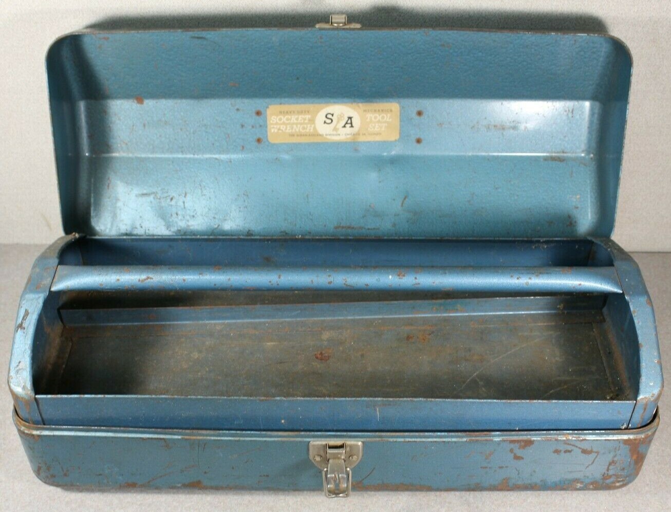 Vintage Metal Blue Tool Box With Original Tray 19
