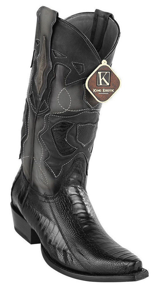 Pre-owned King Exotic Black Snip Toe Genuine Ostrich Leg Western Cowboy Boot Ee 94r0505