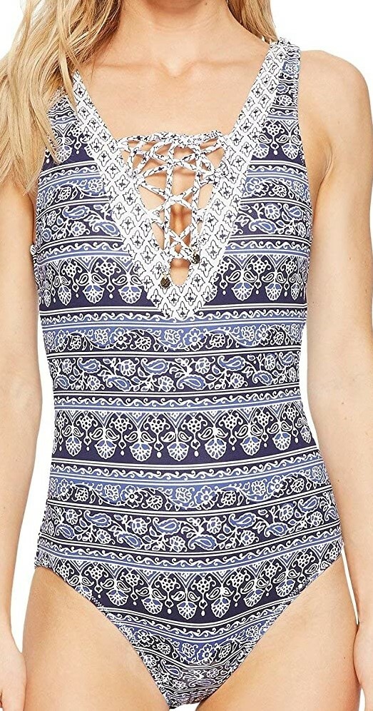Tommy Bahama Womens 176524 Reversible Lace Front One-Piece Swimsuit Size 10