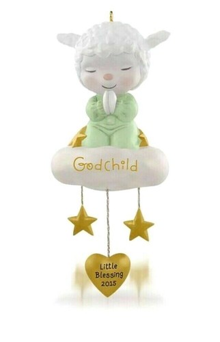 Hallmark 2015 Godchild Lamb Little Blessing Keepsake Christmas Ornament NIB