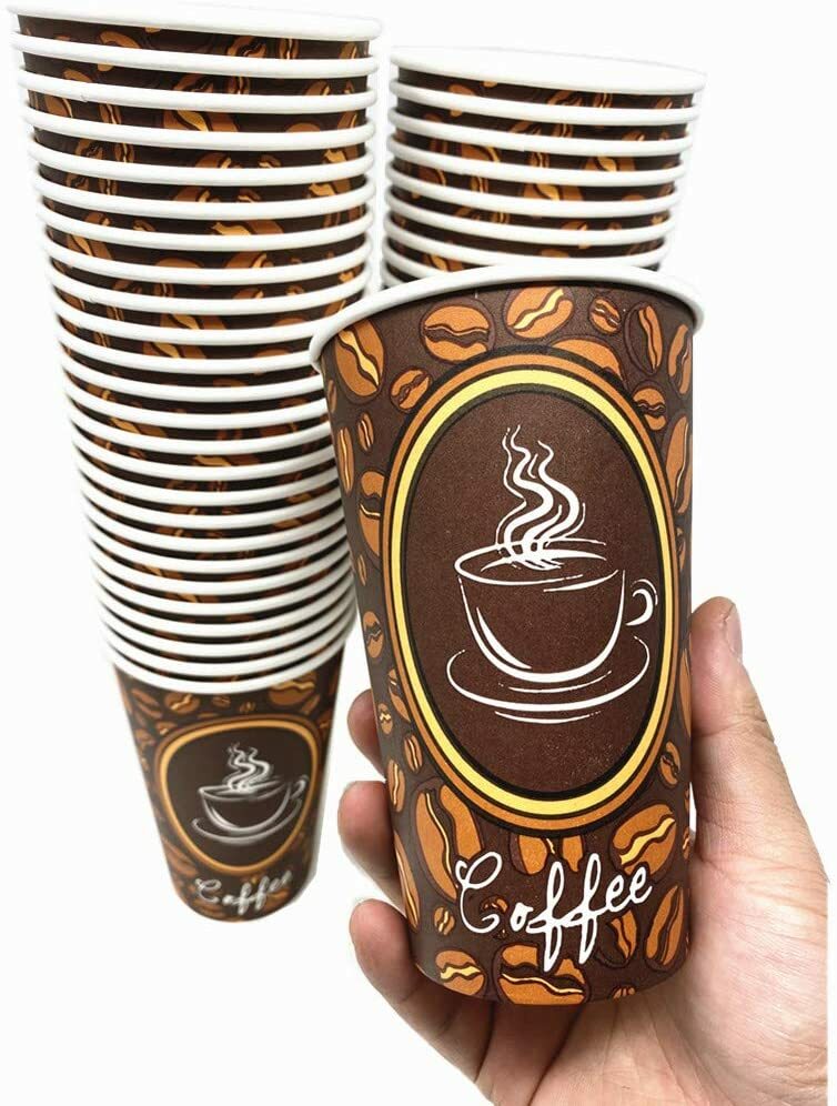50 Pack Quality Disposable Paper Hot Coffee Tea Cups - 16oz  USA SELLER
