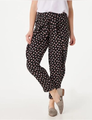 Du Jour Wrap Tie Front Ankle Length Pants Black Dots Large A378989