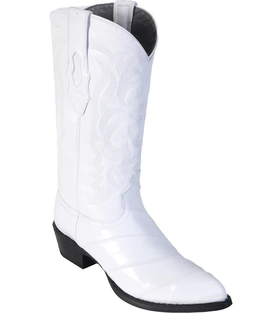 Pre-owned Los Altos Boots Los Altos Men White Genuine Eel Western Cowboy Boot J-toe (ee) 990828