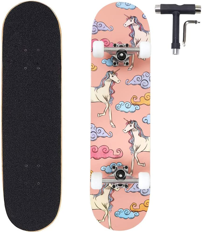 31X8 Inch Skateboard Complete for Beginners,7 Layer Maple Wood Double K...