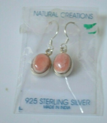 Natural Creations 925 Sterling Silver Rose Quartz oval Bezel set dangle Earrings