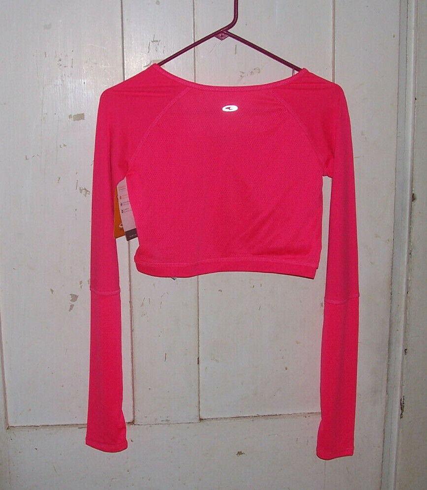 Champion Girls Sz XL14/16 Fitted Cropped Top NEW w/Thumb hole PINK Long Slv Top