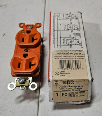 Pass & Seymour Orange ISOLATED GROUND Outlet Receptacle 20A IG6300