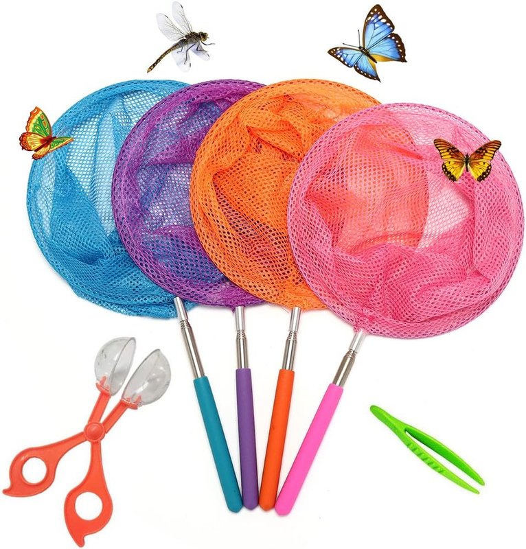 4 Packs Telescopic Butterfly Net with Free Butterfly Catcher and Butterfly Tweez