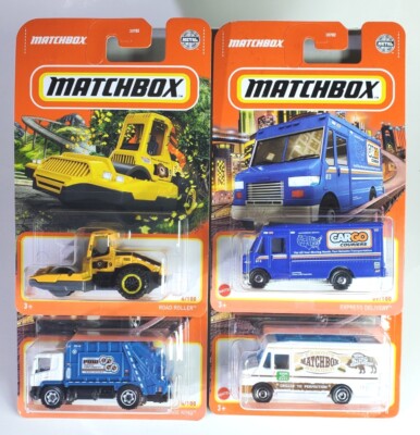 Lot OF 4 - MATCHBOX CARGO DELIVERY, BURGER FOOD TRUCK, GARBAGE KING, ROAD ROLLER