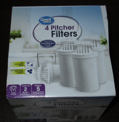 1 Box 4 Count Great Value Universal Pitcher Replacement Filters Total