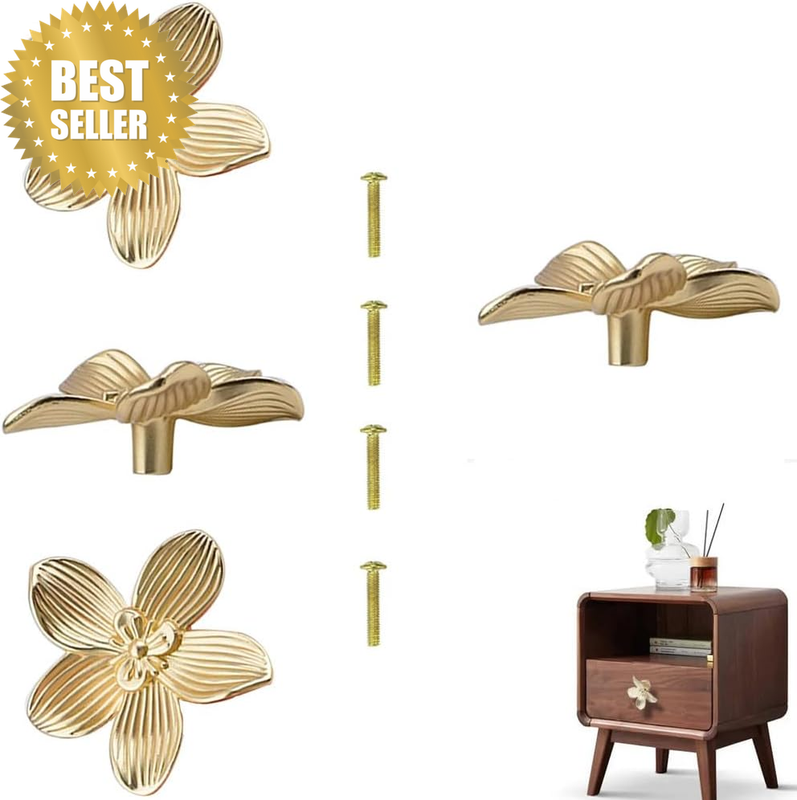 Gold Flower Drawer Knobs Creative Petal Kitchen Cabinet Knobs Dresser Knobs Furn