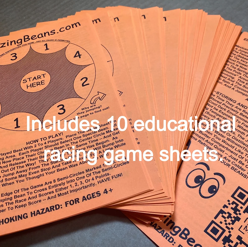 60+ Authentic Real Mexican Jumping Beans In A Sack. Includes 10 Game Sheets.