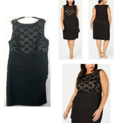 Connected Apparel Plus Tiered Lace Sheath Dress Black Nude Size 22W New
