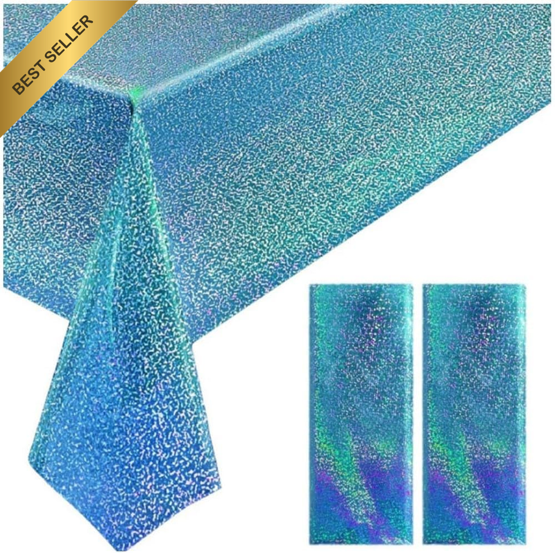 2 Pcs Light Blue Holographic Plastic Tablecloths Laser Table Covers 40