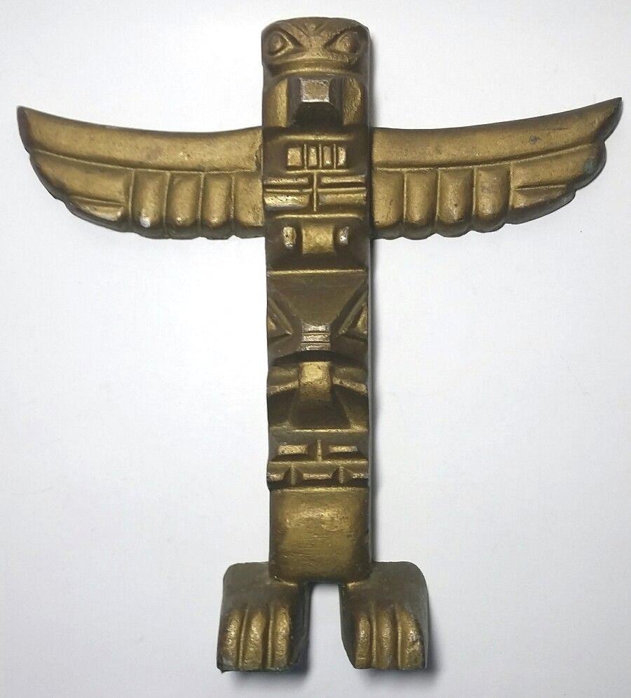 Vintage Northwest Indian Totem Pole Native American Cast Aluminum 11