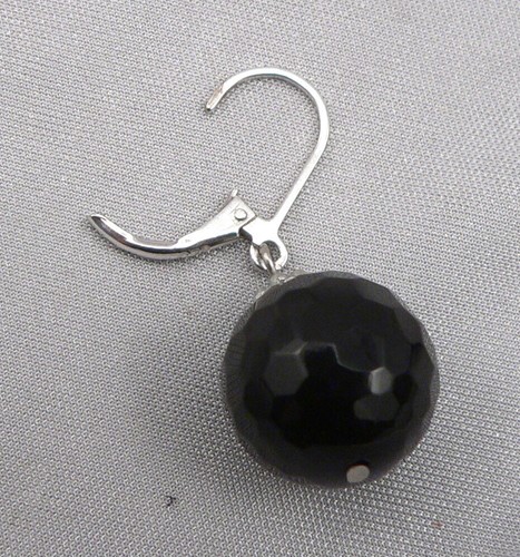 STERLING Silver Faceted Black Glass Ball Dangle Pierced EARRINGS Leverback 9.2g