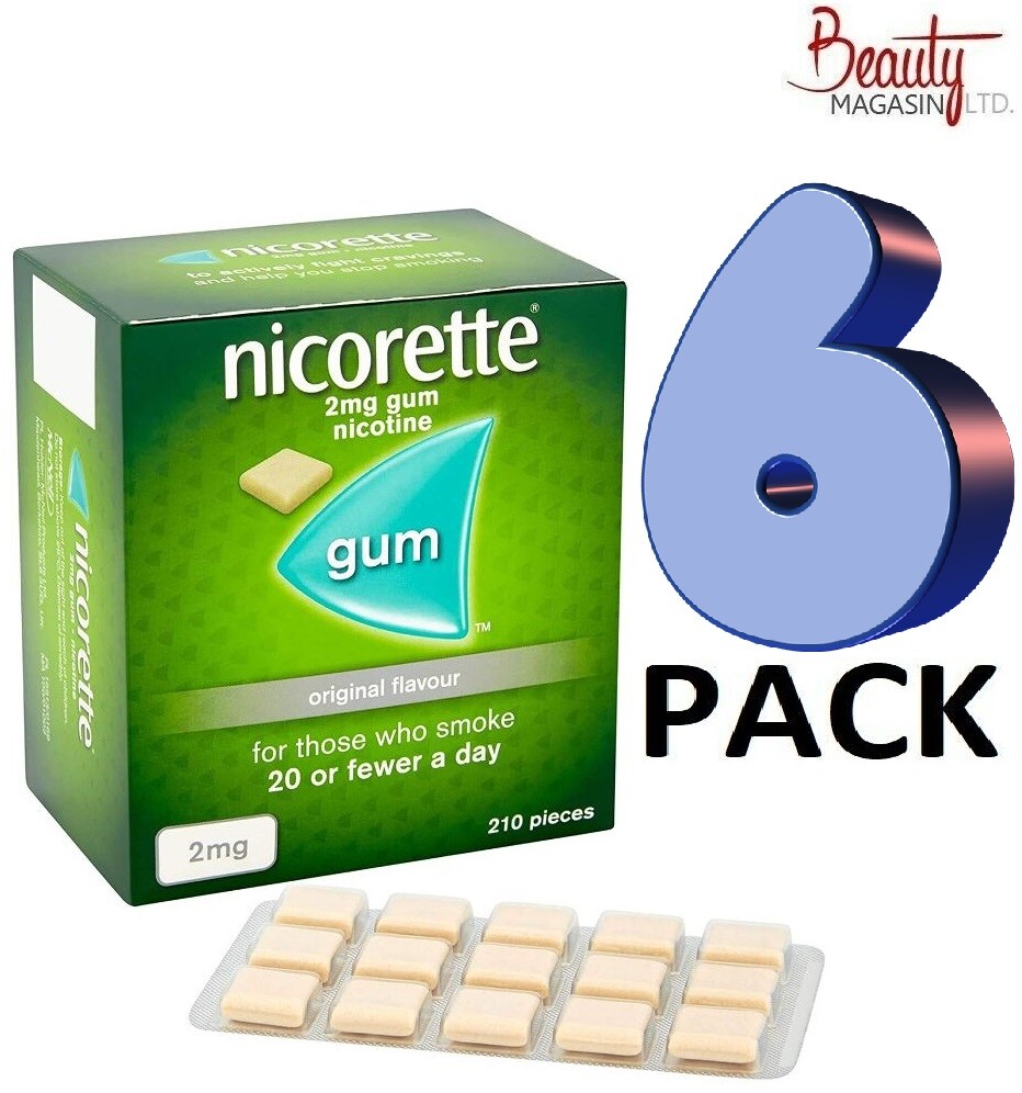 6 x Nicorette ORIGINAL Chewing Gum, 2 mg, 210 Pieces (1260 PIECES)FREE SHIPPING eBay