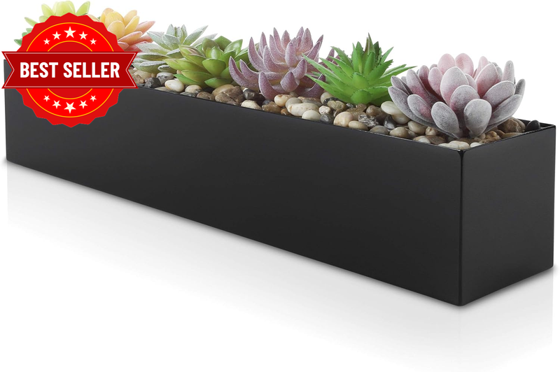 Modern Black Trough Rectangular Planter | 16“ Metal Window Planter Box for Succu