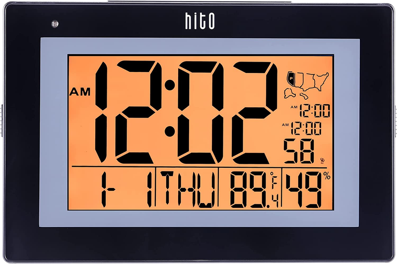 Hito 9.5” Large Digital Battery Atomic Alarm Clock Desk Wall Clock Self
