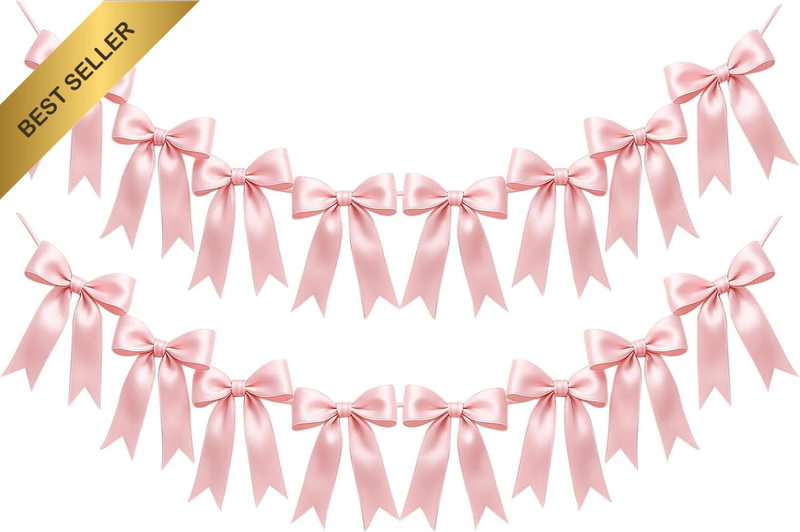 High Density Pre-Strung 2 Strings Pink Bow Garland, Handmade Bow Banner Bows Par