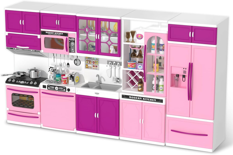 TEMI 56 PCS Kitchen Set for Kids Girls Pink Play Accessories 5-In-1 Mini Kitchen