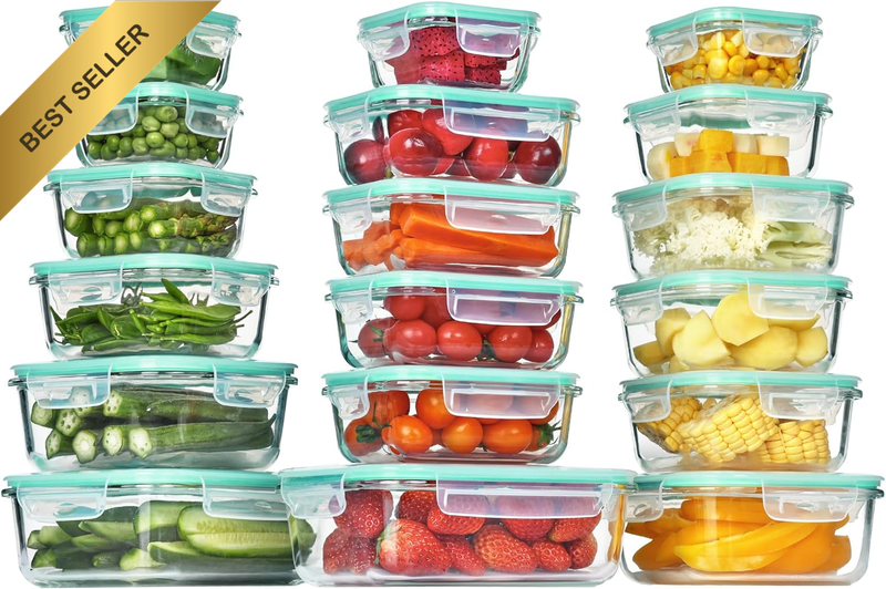 18PK Glass Food Storage Containers Meal Prep Lunch Bento Box Airtight