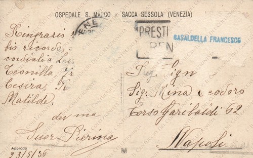 1936 SACCA SESSOLA Ospedale S. Marco Venezia Cartolina - Picture 2 of 2
