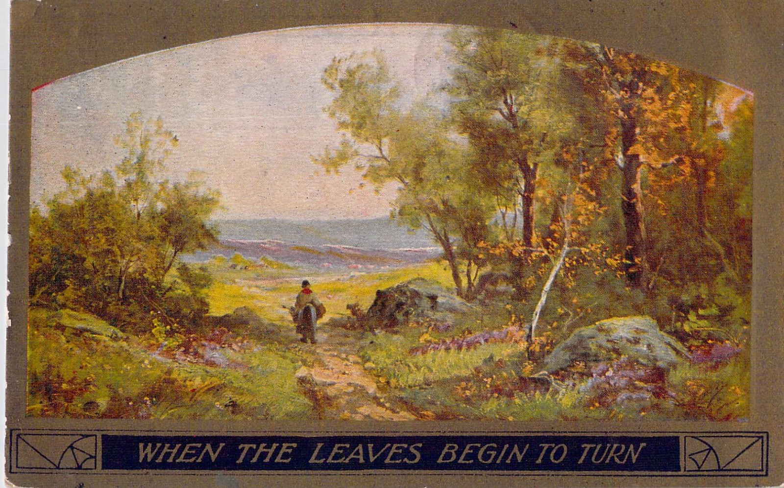 1912 Vintage Postcard Scenic Autumn Landscape Country Path Color Lithograph