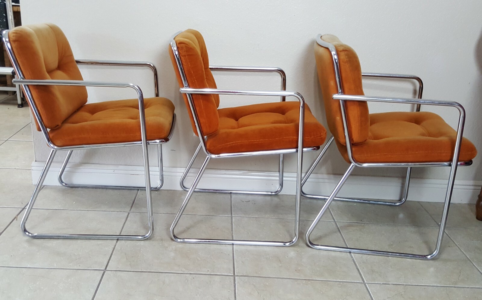 Vintage 1970s Mid Century Modern Chromed Chairs by ChromeCraft Corp.Set of 3