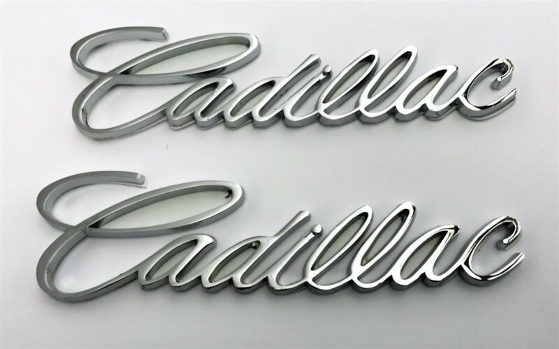 Pair Cadillac Chrome Script Emblems New 5.5" X 1.5"