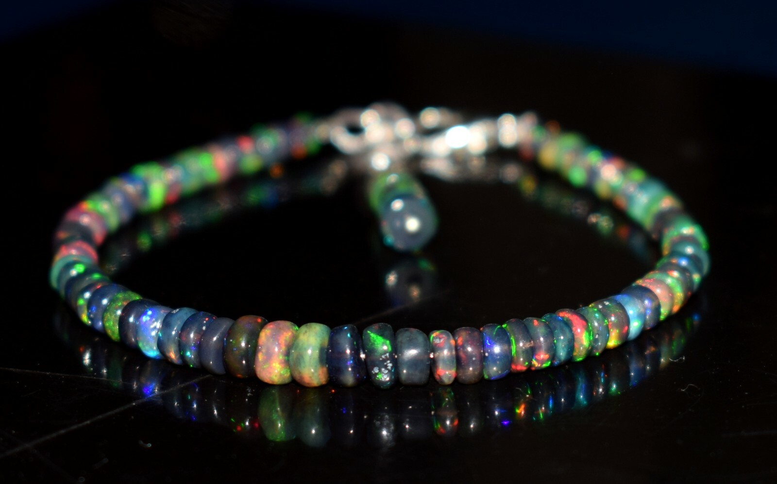 Opal Bracelet Ethiopian Black Opal Gemstone Fire Beads 7.5 Opal Bracelet Ethiopian Black Opal Gemstone Fire Beads 7.5