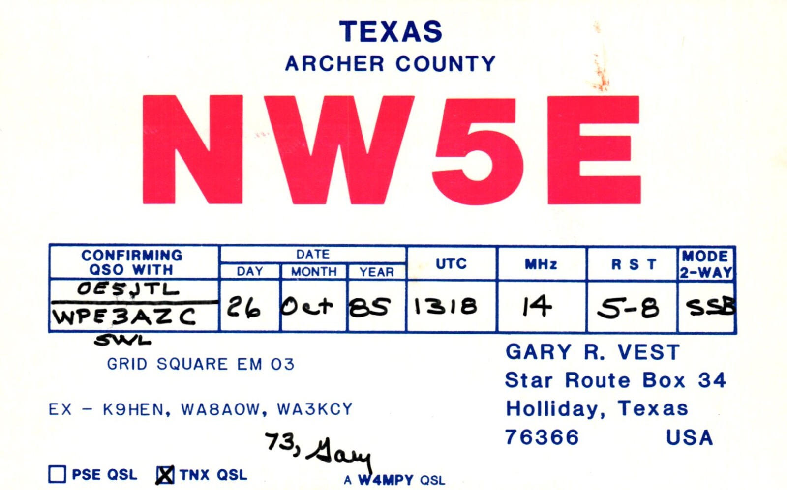 アートパネル② Archer County Holliday Texas NW5E QSL Radio Card Postcard | eBay