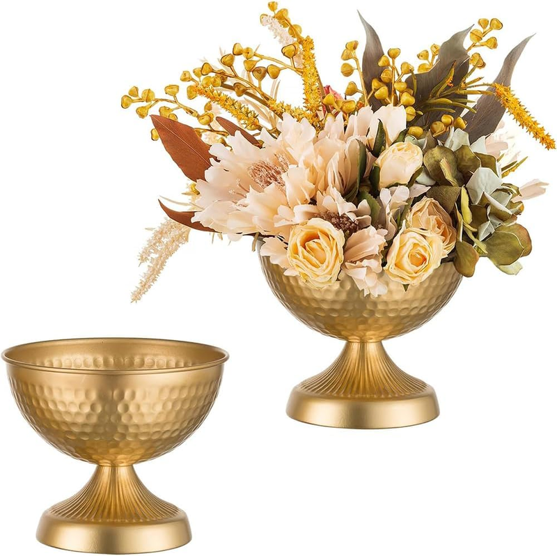 Gold Metal Vase Set of 2, Classic Vintage Hammered Vase, Chic Elegant Design, Su