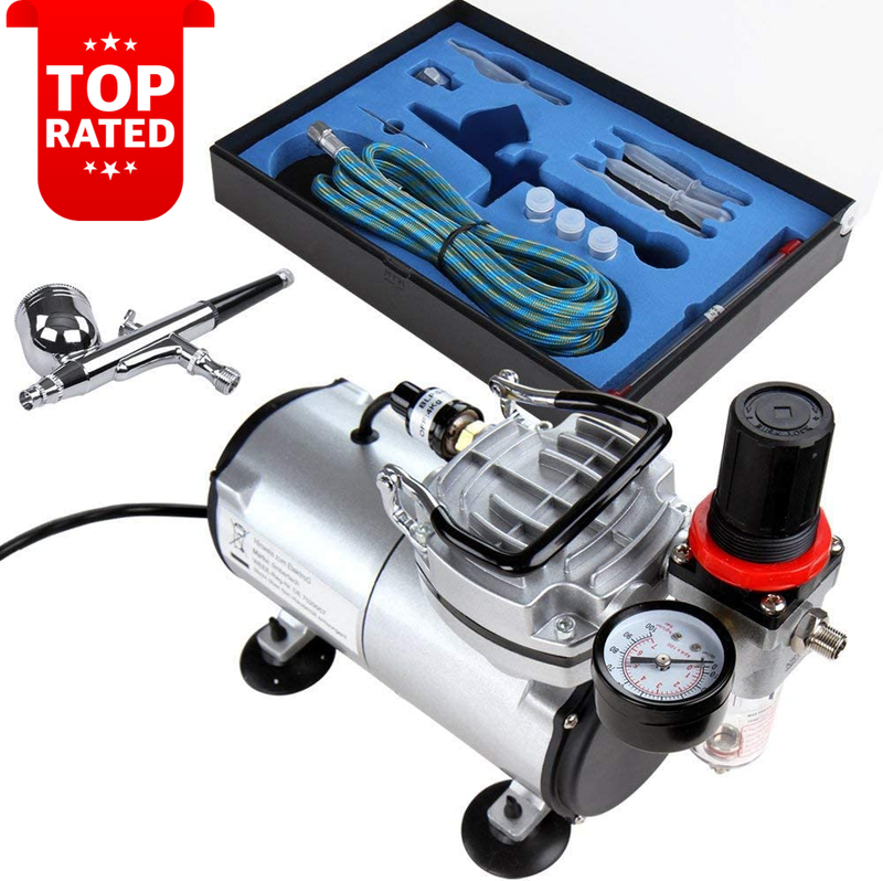 Airbrush Kit Compressor Double Action Gun Nozzles Hose Accessories Art Craft