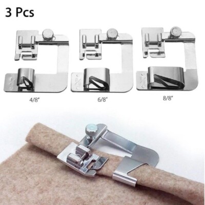3-Piece Rolled Hem Foot Presser Set for Domestic Sewing Machine Brother Singer