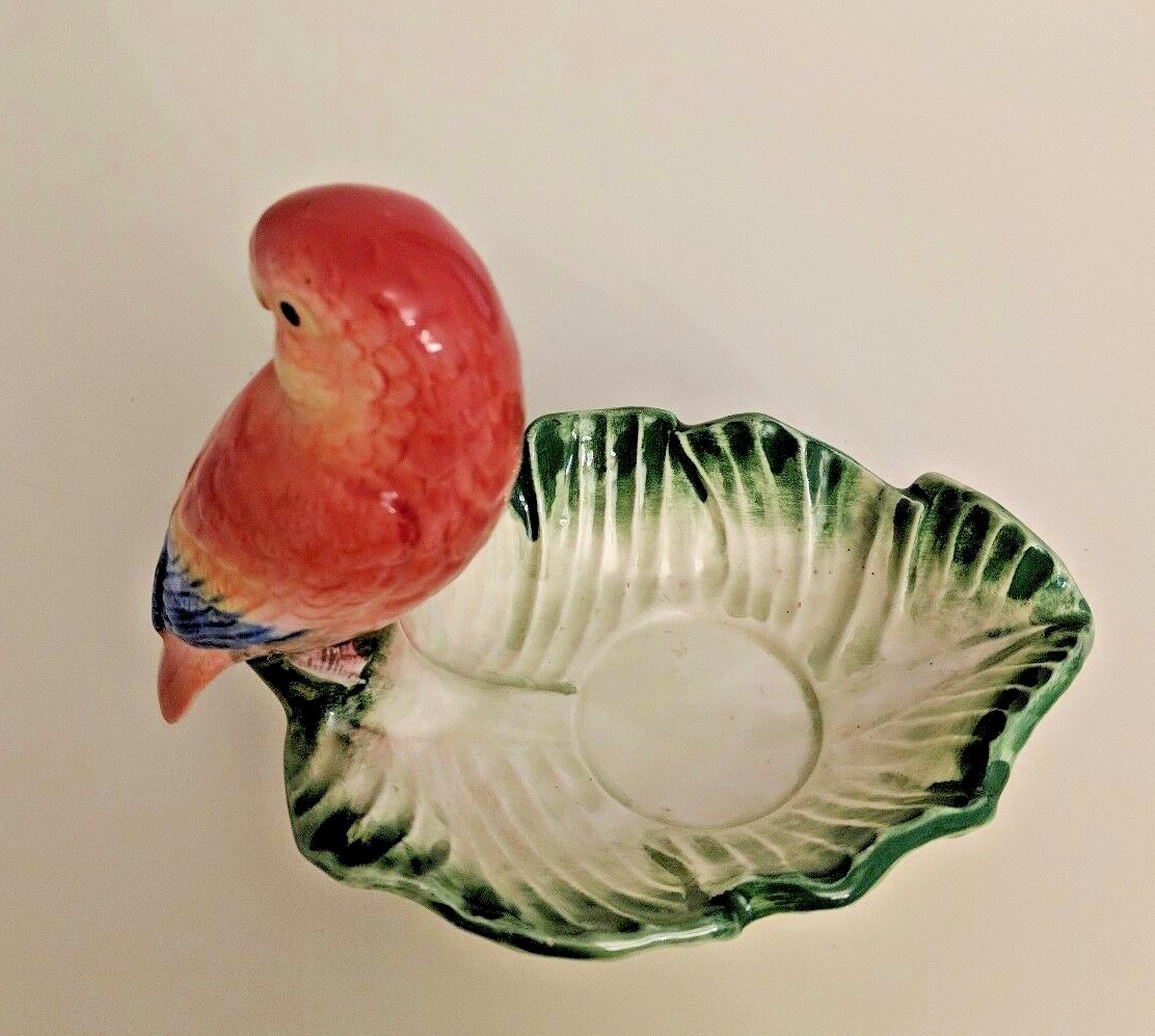 Fitz & Floyd: F&F Tropical Love Bird Parrot Banana Leaf Dish Tea Light1986