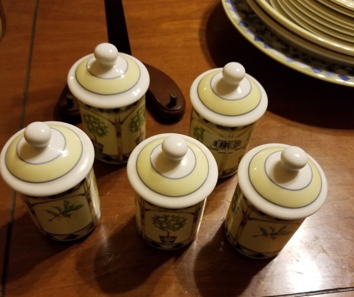 ROYAL DOULTON china CARMINA TC1277 pattern 5 Small Spice Jars with Lid 