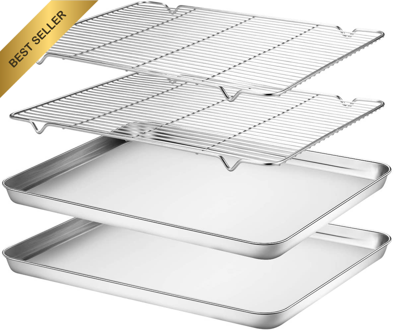 Baking Sheet Cooling Rack Set 2 Sheets 2 Racks Stainless Steel 16 X 12 X 1 Inch