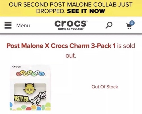 Post Malone X Crocs Jibbitz Charm 3 Pack Of Jibbitz New Limited Edition