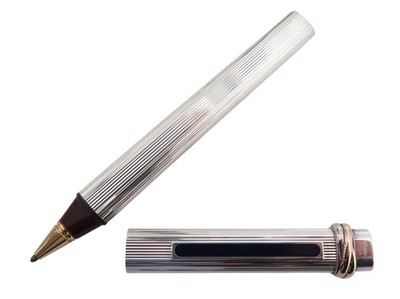 VINTAGE STYLO A BILLE MUST DE CARTIER TRINITY GUILLOCHE 3 ORS BALLPOINT PEN 440€