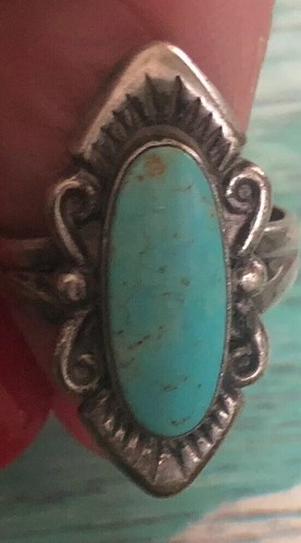 VTG Sterling Silver Natural Turquoise Navajo Bells Trading Post Ladies Ring Sz 6