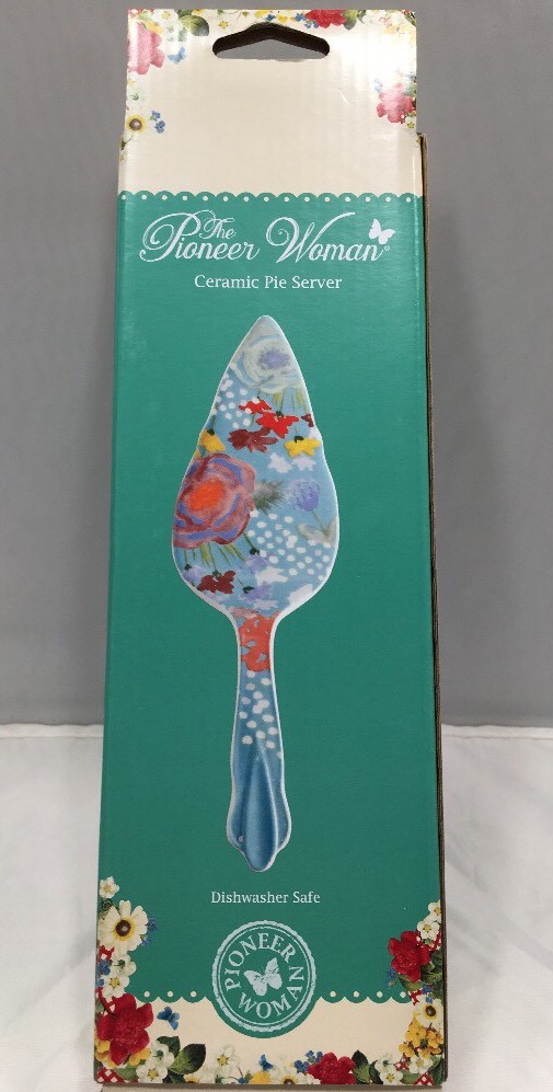Pioneer Woman *SPRING CELIA* Floral Aqua Ceramic Pie Cake Server ~ Kitchen