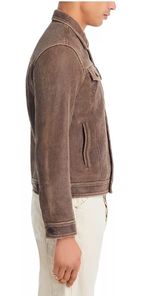 Pre-owned John Varvatos Men's Andrew Leather Trucker Jacket Size: Eu 48, Us 38 (m) In Brown