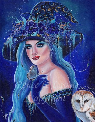 Witch ''Charmed '' barn owl print art copyright Renee L. Lavoie  11X14 POSTER