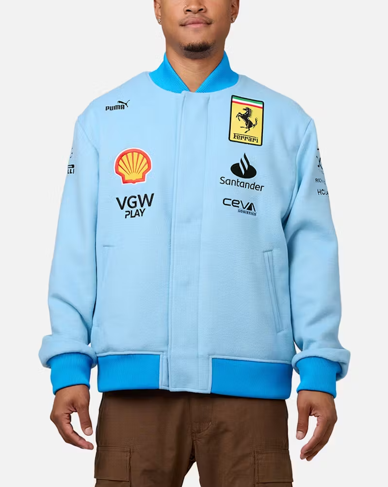 Pre-owned Puma Scuderia Ferrari Team Miami A1 Varsity Jacket 2024 - Size Large In Lazor Blue