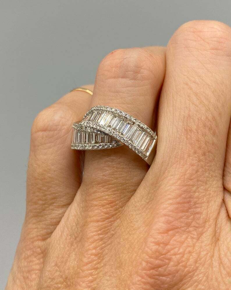 Pre-owned Natsoul Bypass Engagement Wedding Baguette & Round 2.4ct Diamond Sterling Silver Ring In White