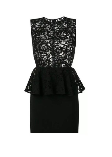 SAINT LAURENT★素敵！Black PEPLUM DRESS 38 40 NEW $2250 SAINT LAURENT Black SHEER LACE UPPER Spring