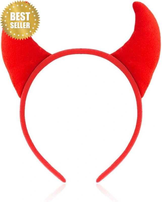 Red Devil Horn Headband Costume Hairband for Halloween Party Plush Soft Hair Hoo