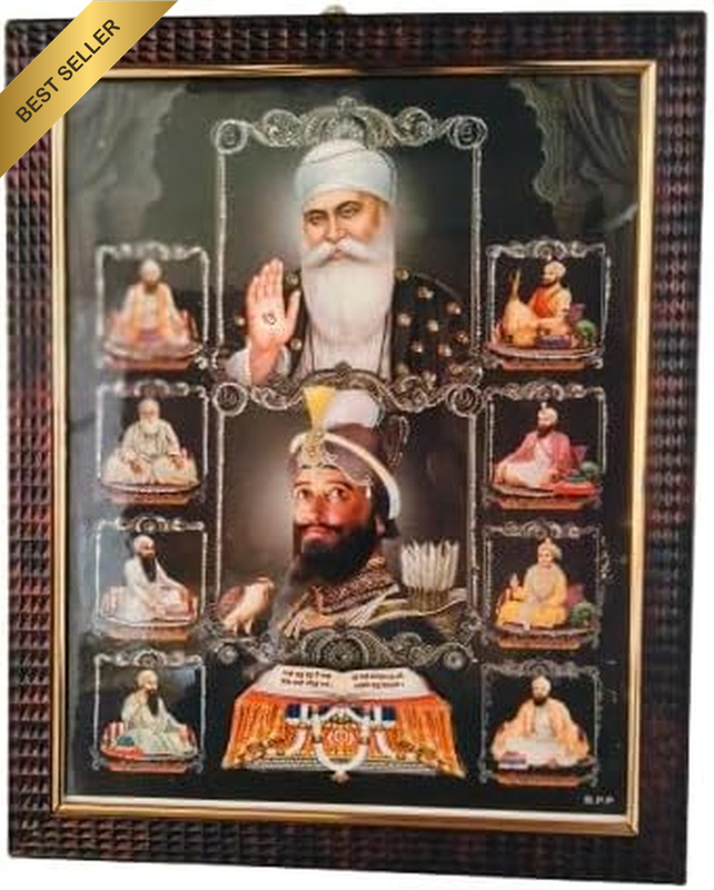 Ten Sikh Guru with Guru Nanak Govind Photo Frame with Lamination for Home Temple