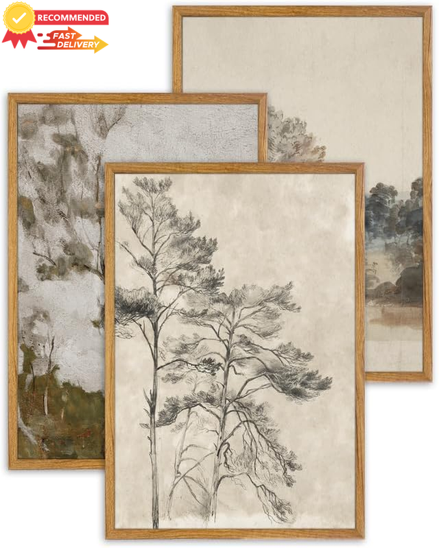 Framed Neutral Tree Wall Art Set of 3 - 40x60cm Home Decor Prints